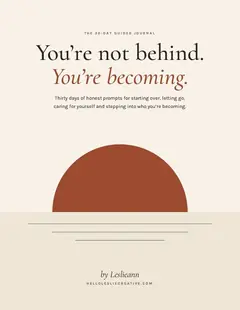 Cover of You're Becoming, a guided journal by Leslieann with a terracotta sun