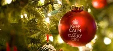 Christmas ornament reading “Keep calm and carry on”