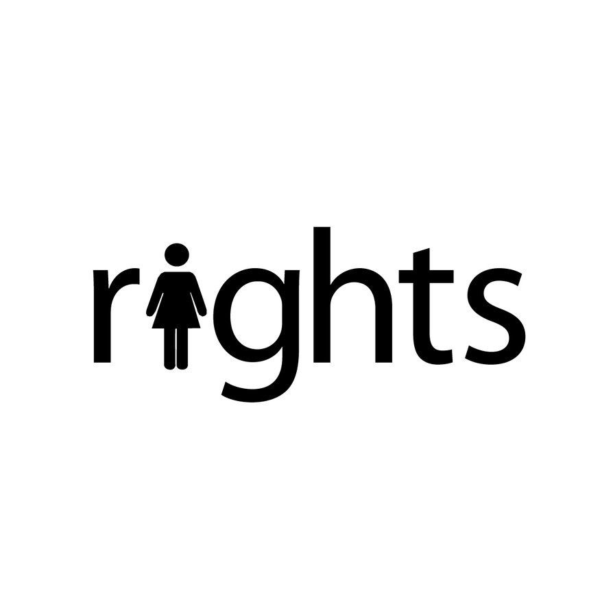 The word “rights” with a female symbol replacing the letter i